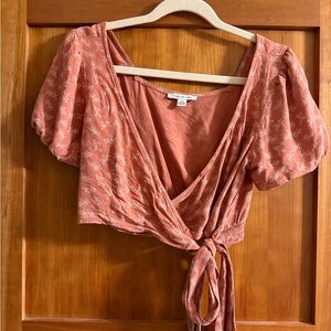 American Eagle Outfitters Rust Floral Wrap Blouse